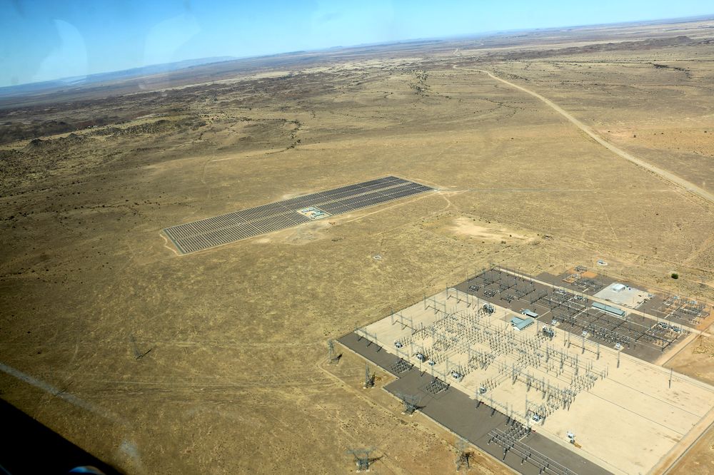 A large solar generation plant in an arid landscape